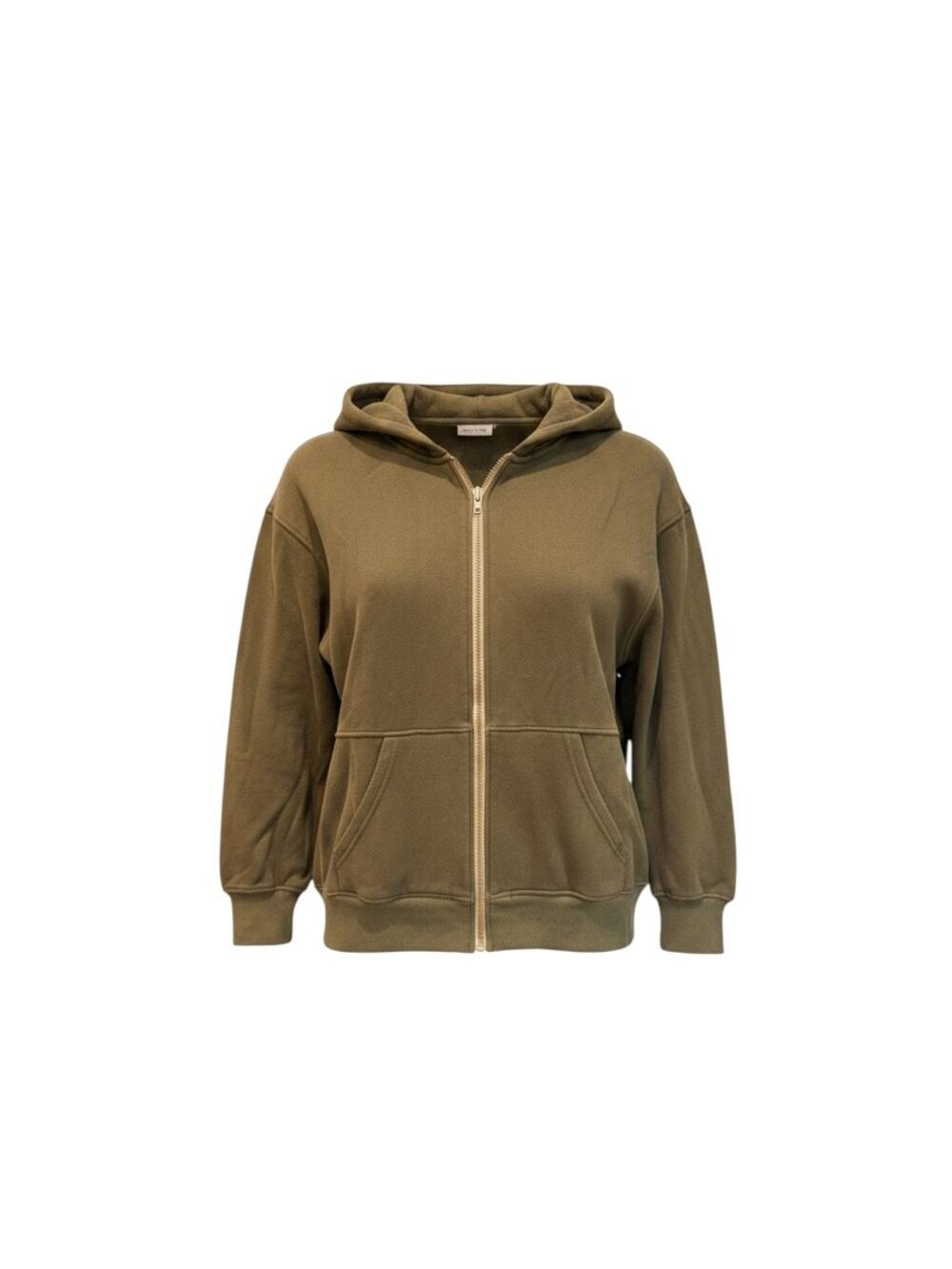 PrettyGarden Womens Medium Olive Green Full Zip Hoodie Gold Zipper